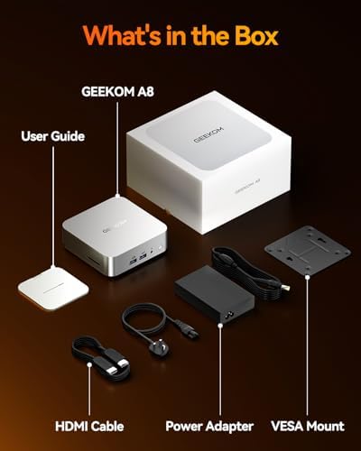 GEEKOM A8 Mini PC with AMD Ryzen 7 8745HS (Beats 6800H, 16GB DDR5 RAM (Upgradable, Not LPDDR 1TB NVMe SSD, Windows 11 Pro Desktop Computer for Home&Business, USB4, SD Slot, 8K | WiFi 6E, 2.5G LAN