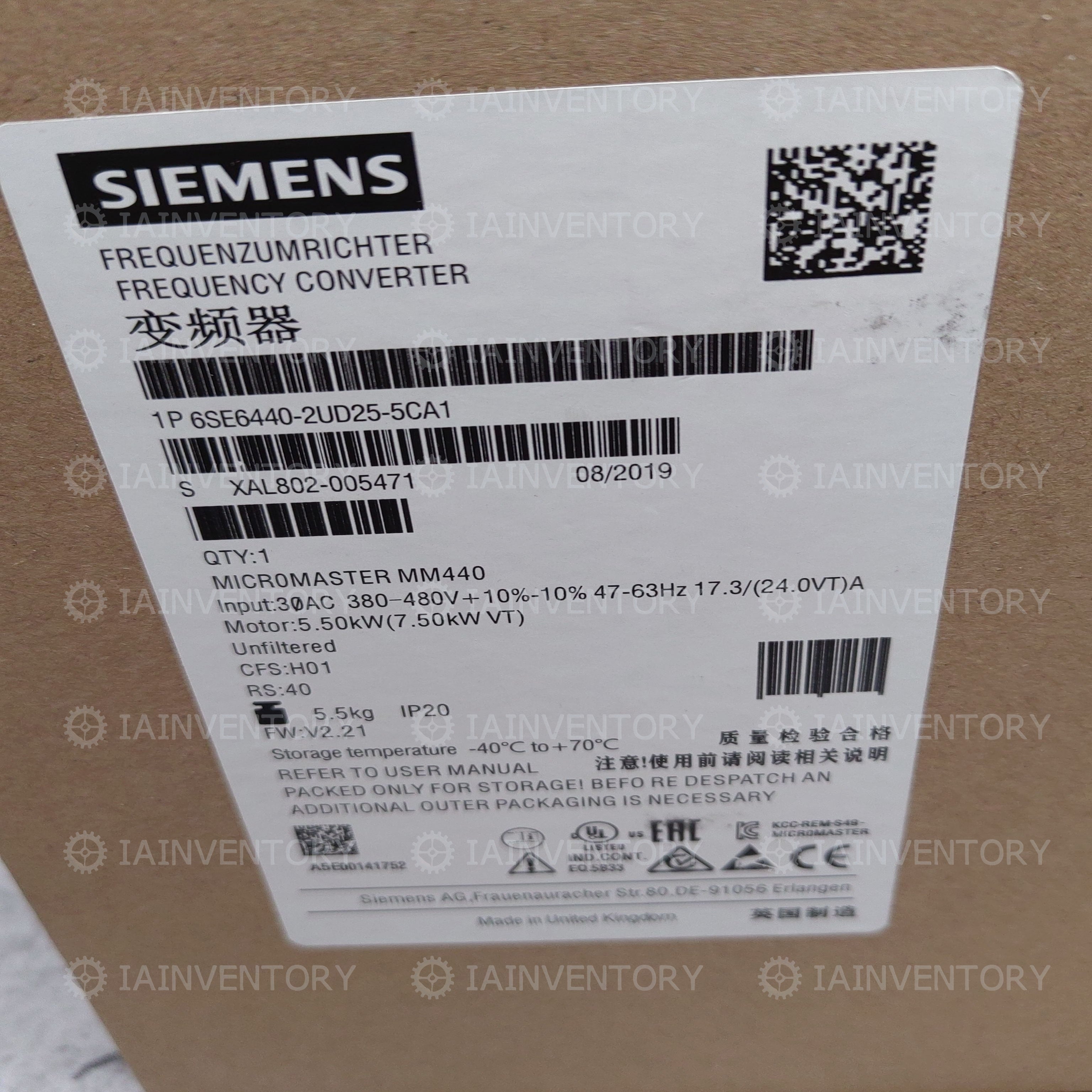 Siemens 6SE6440-2UD25-5CA1 Inverter 380V/5.5KW MM440