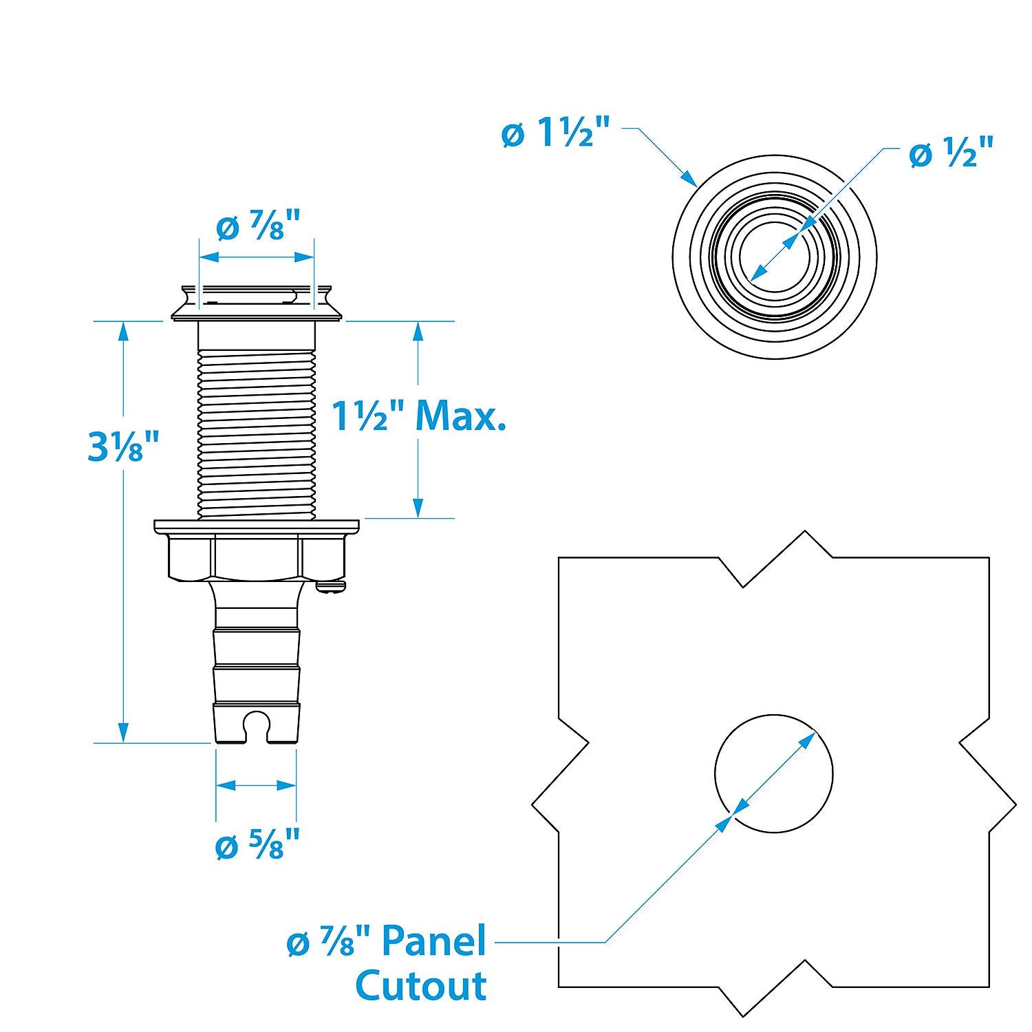 Seachoice 50-18591 Thru Hull Fitting, Mega-Flow Dripless, 316 Stainless Steel, Fits 5/8" Hose, 1-1/2" Max Hull