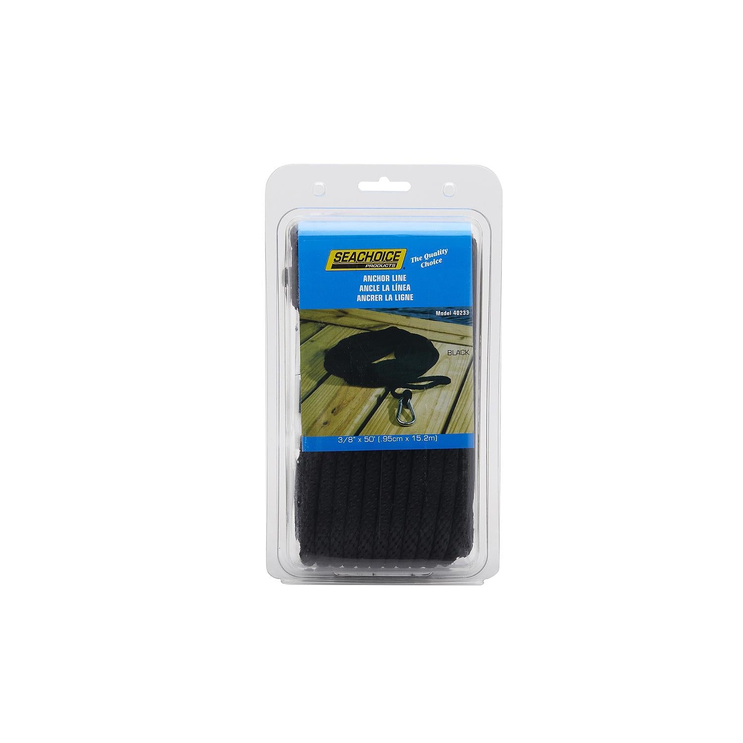 Seachoice 40233 Solid-Braid Nylon Anchor Line, Black, 3/8" x 50'