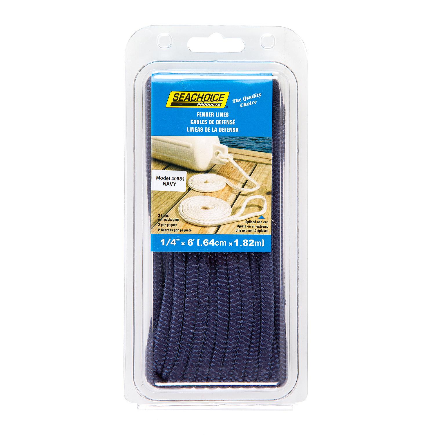 Seachoice 40881 Double Braided Nylon Fender Line 1/4" x 6', Navy (2 Per Pack)