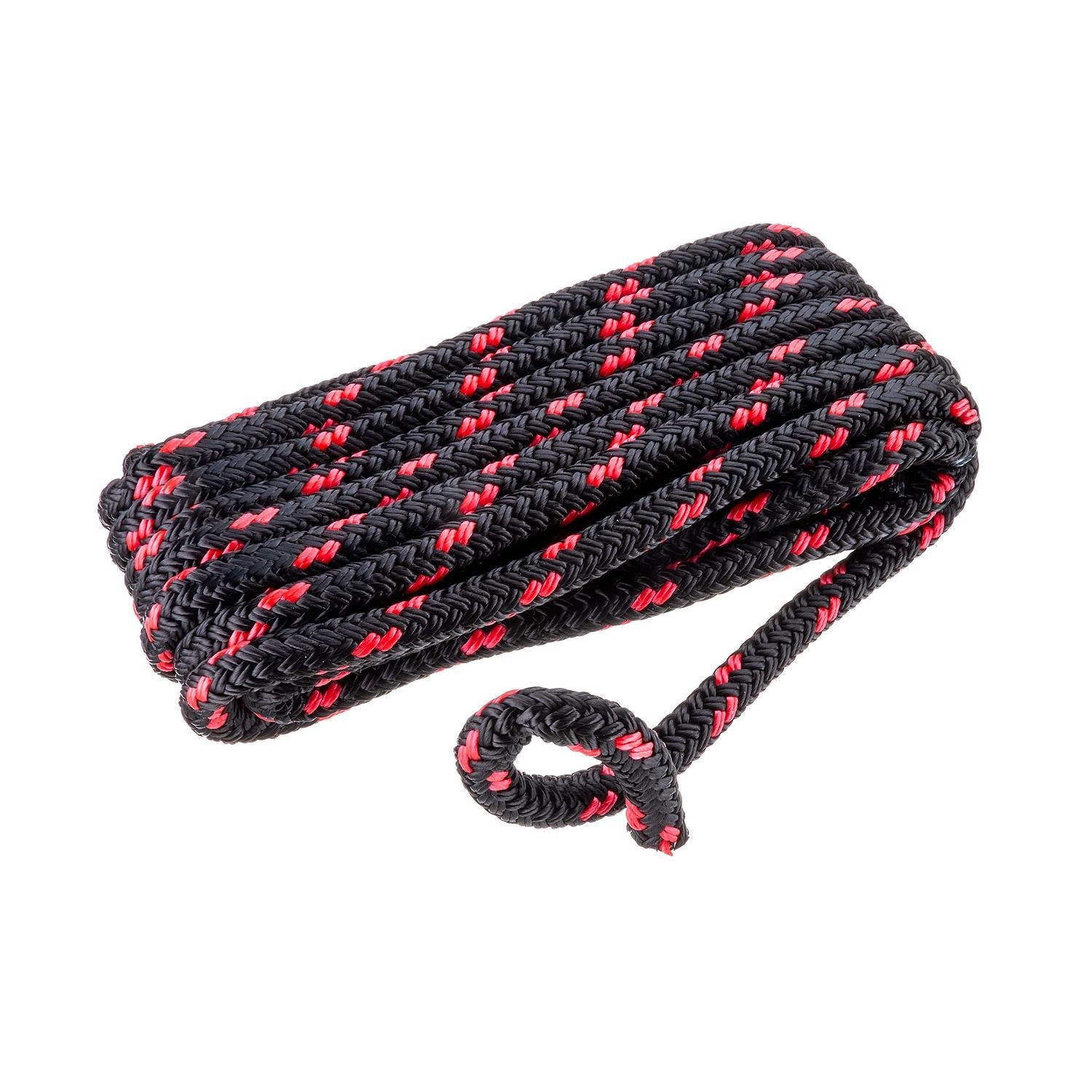 Seachoice 42431 Double Braided 100% MFP Dock Line 3/8" x 15' Black w/Red Tracer