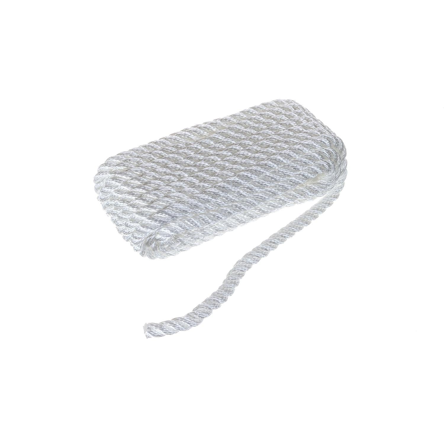Seachoice 42531 3-Strand Twisted Nylon Dock Line, 3/8" x 25', White
