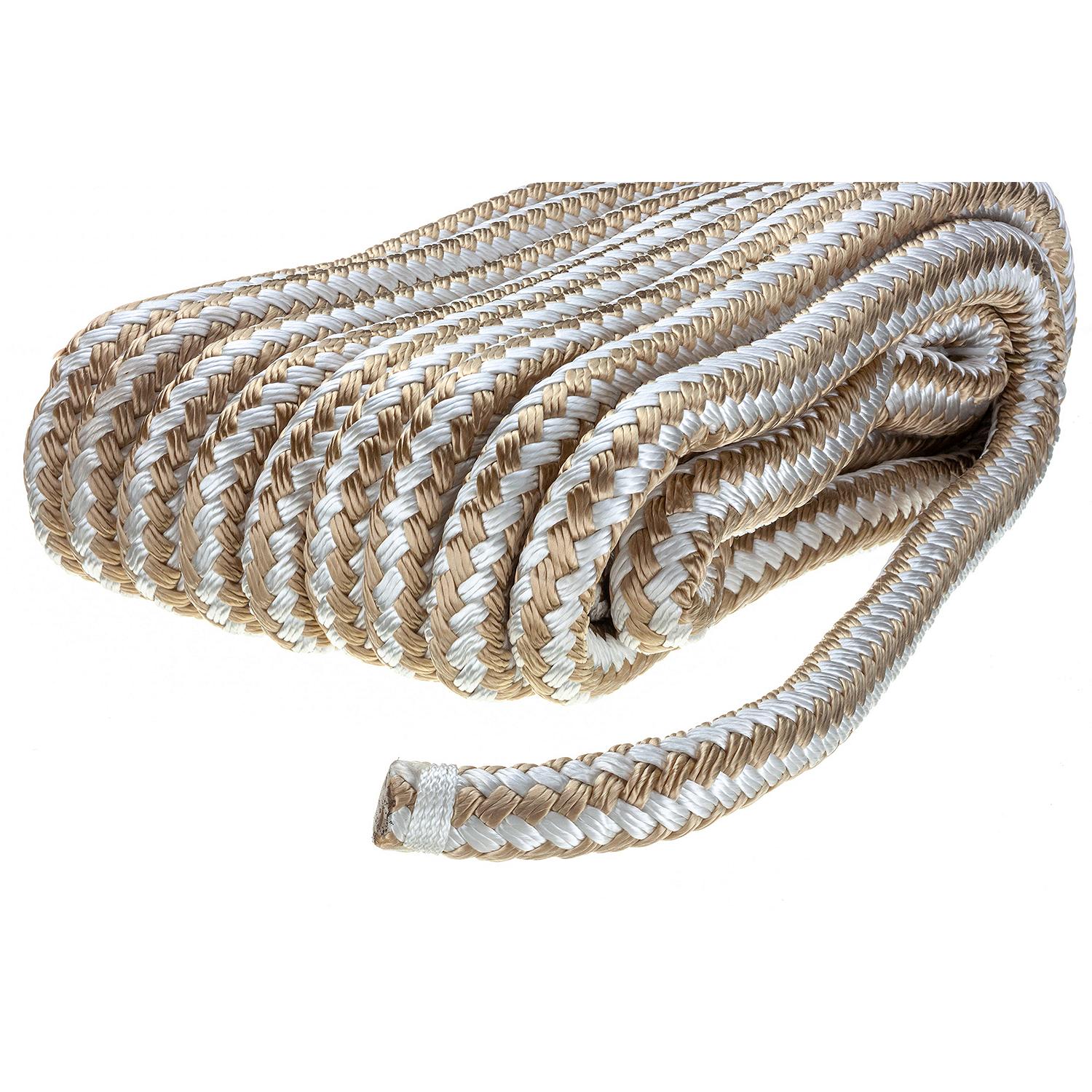 Seachoice Double-Braid Nylon Dock Line w/ Eye Splice, Pre-Shrunk, Heat Stabilized, 5/8 In. X 30 Ft., Gold White