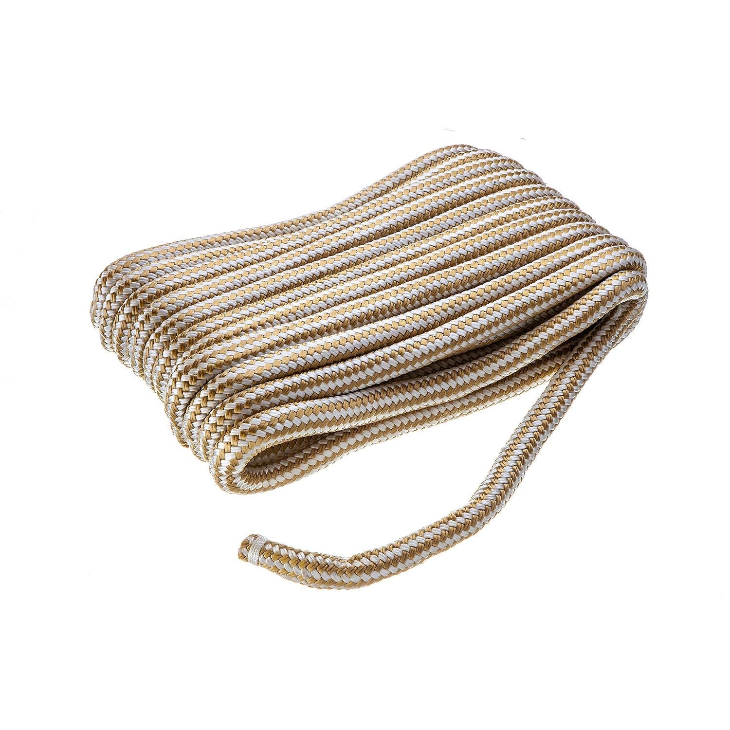 Seachoice Double-Braid Nylon Dock Line w/ Eye Splice, Pre-Shrunk, Heat Stabilized, 3/4 In. X 50 Ft., Gold White