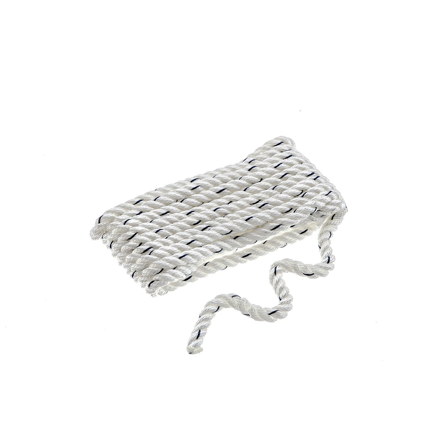Seachoice 47501 Premium 3-Strand Twisted Nylon Dock Line, White w/ Blue Tracer, 3/8" x 10'