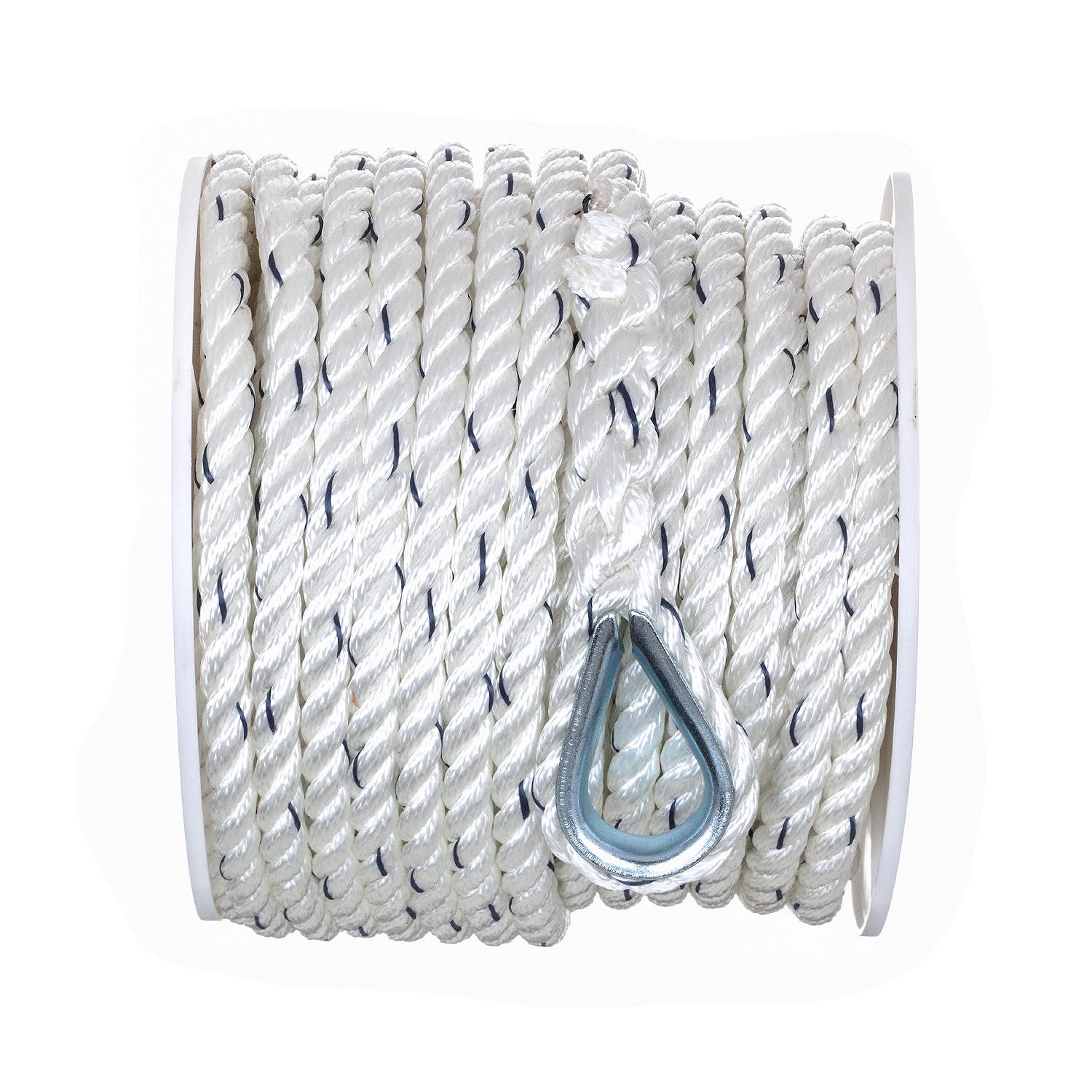 Seachoice 47731 Premium 3-Strand Twisted Nylon Anchor Line White w/ Blue Tracer, 1/2" x 100'
