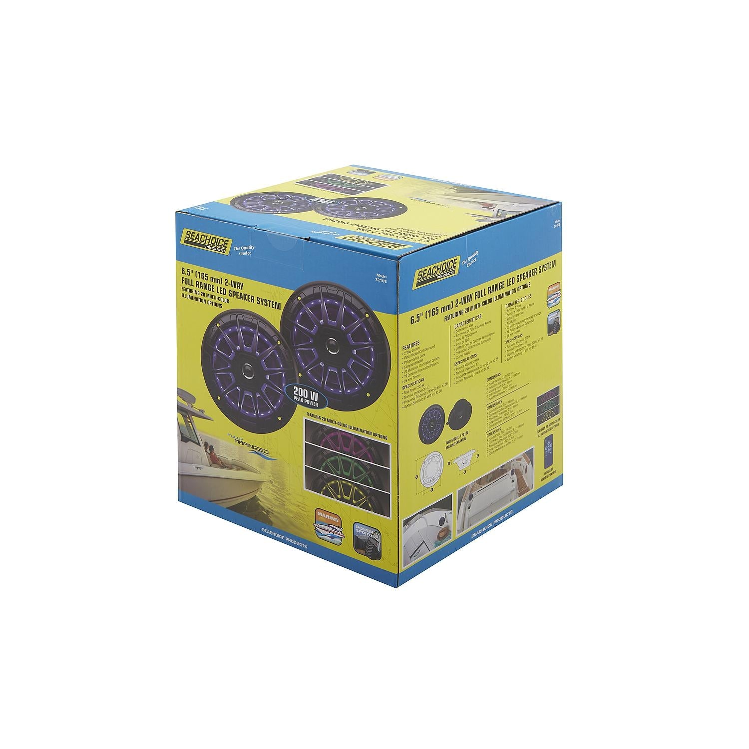 Seachoice MRGB65SC 72108 6-1/2" 2-Way Full Range Speakers with LED Lights