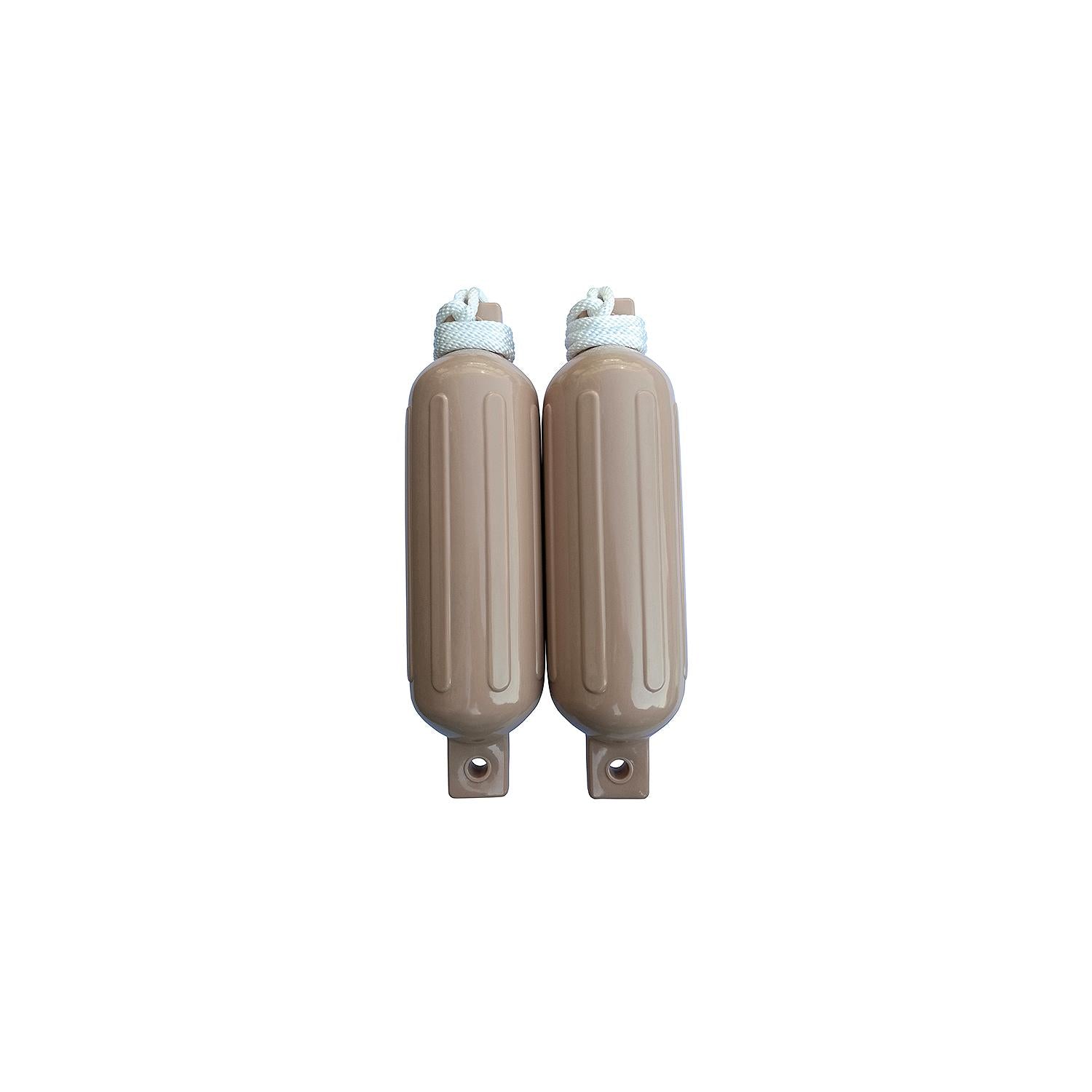 Seachoice DE77204S Tan Twin Eye Ribbed Fender Kit, (2) 5.5" x 20" Fenders and (2) 3/8" x 5' Fender Lines