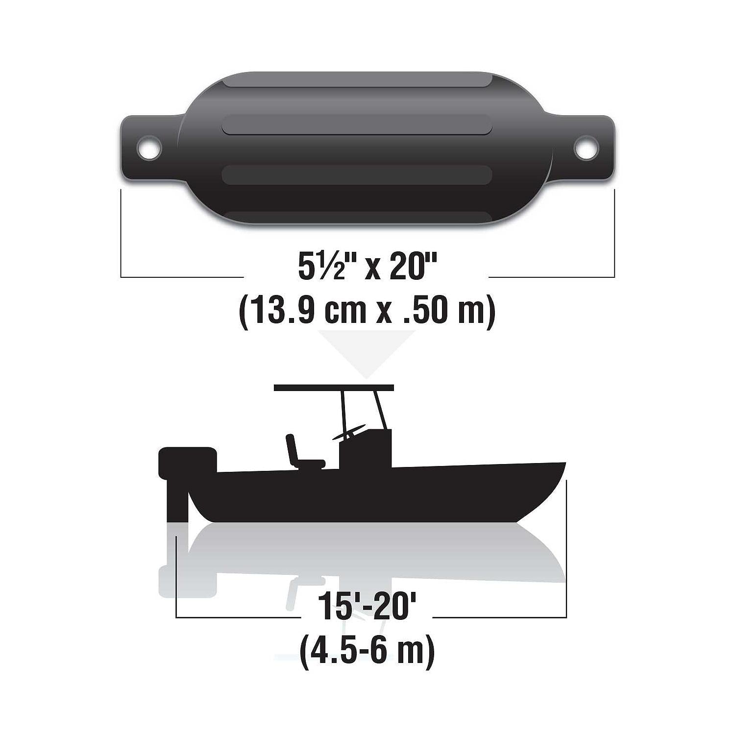Seachoice DE77206S Black Twin Eye Ribbed Fender Kit, (2) 5.5" x 20" Fenders and (2) 3/8" x 5' Fender Lines