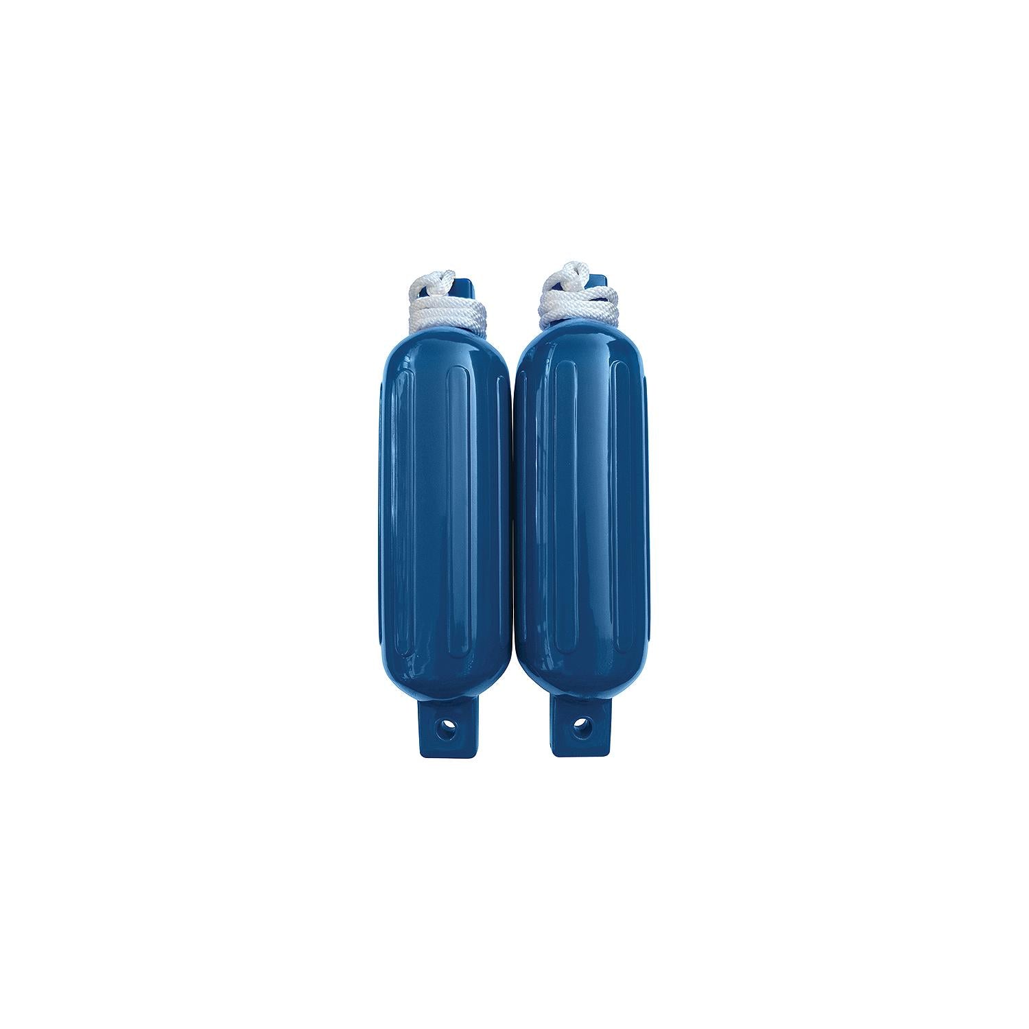 Seachoice DE77232S Blue Twin Eye Ribbed Fender Kit, (2) 6.5" x 23" Fenders and (2) 3/8" x 5' Fender Lines