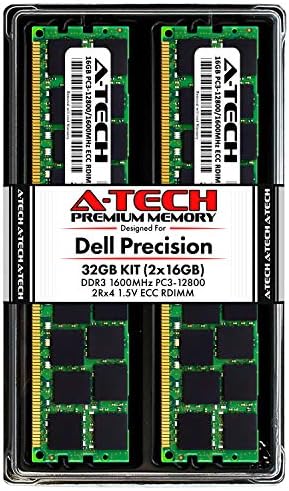 A-Tech 32GB ECC RDIMM Memory Kit for Dell Precision T7600, T5600, T3610, T3600 Workstations | (2 x 16GB DDR3 1600Mhz PC3-12800 2Rx4 1.5V 240-pin Dual Rank Registered DIMM RAM Upgrade