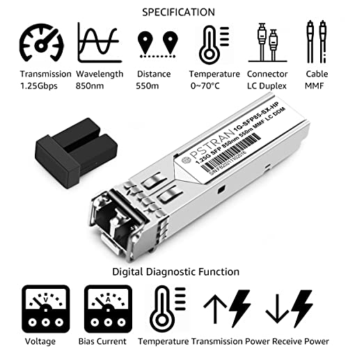 1000BASE-SX SFP Optical Transceiver Module Compatible with HPE Aruba J4858D J4858DCM JL745A Q8N53A ProCurve J4858C J4858B J4858A 850nm 550m DDM Duplex LC MMF 10pcs/Pack