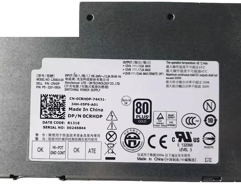 for DE LL 9010 9020 2330 AIO PSU 200W Power Supply 0CRHDP 0RYK84 D200EA-00 L200EA-00 L200EA-01 PS-2201-09DA