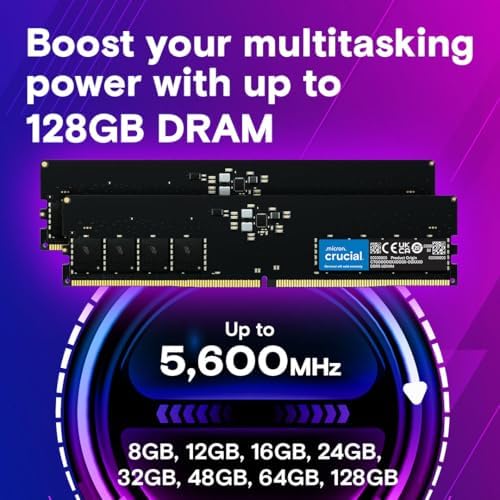 Crucial 64GB DDR5 RAM Kit (2x32GB, 4800MHz CL40 Desktop Memory, UDIMM 288-Pin, Compatible with 13th Gen Intel Core and AMD Ryzen 7000 - CT2K32G48C40U5
