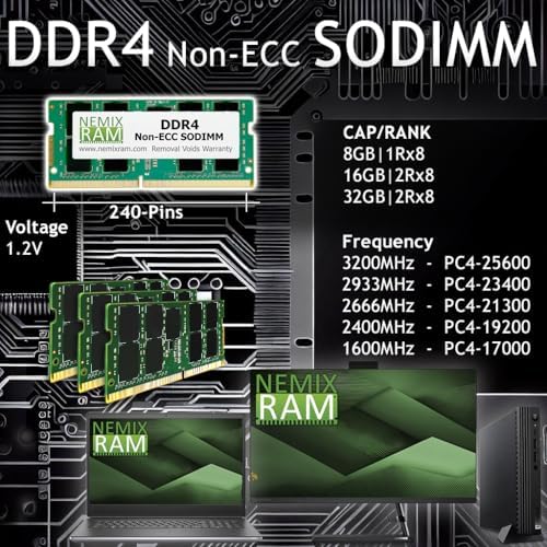 NEMIX RAM 16GB (1X16GB DDR4 3200MHZ PC4-25600 2Rx8 1.2V CL22 260-PIN Non-ECC SODIMM Laptop PC Memory