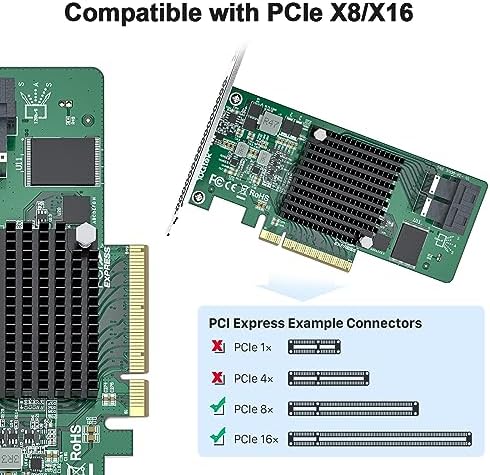 PCIe 3.0 x8 12G External SAS/SATA HBA RAID Controller Card, Broadcom 3008 Chip, Compatible with LSI 9300-8E, Mini SAS HD (SFF-8644 Connector, for Server/Storage Expansion