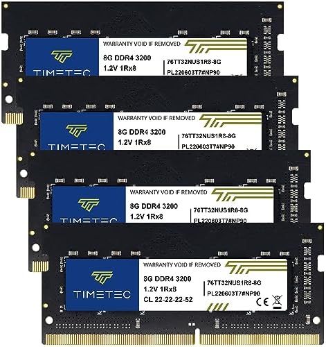 Timetec Premium 32GB KIT(2x16GB DDR4 3200MHz (or 2933MHz or 2666MHz PC4-25600 Non-ECC Unbuffered 1.2V CL22 2Rx8 Dual Rank 260 Pin SODIMM Laptop Notebook PC Computer Memory RAM Upgrade