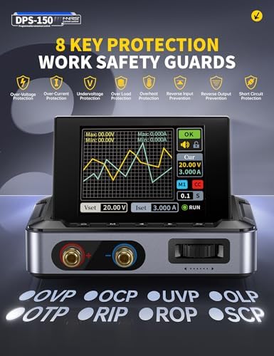 FNIRSI DPS-150 DC Power Supply Variable, 0-30V 0-5A Adjustable DC CNC Power Supply with 4-Digit IPS Display, <20mV Power Ripple, PD/QC/DC Input, PC Programmable Regulated Switching Power Supply