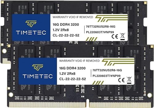 Timetec 16GB DDR4 3200MHz (or 2933MHz or 2666MHz PC4-25600 Non-ECC Unbuffered 1.2V CL22 2Rx8 Dual Rank 260 Pin SODIMM Laptop Notebook PC Computer Memory RAM Module Upgrade