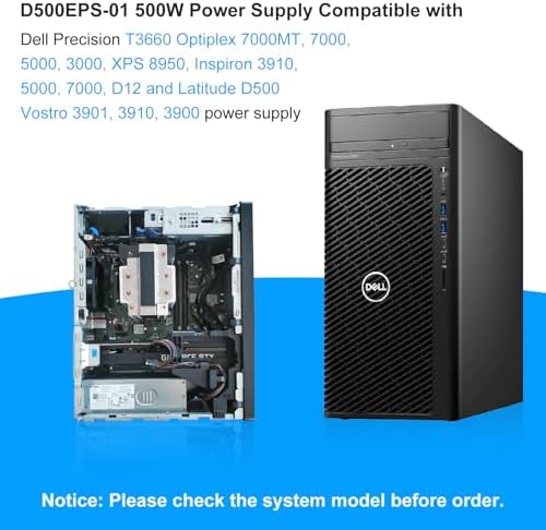 D500EPS-01 500W Power Supply L500EPS-01 VFFKJ Compatible with Dell XPS 8950 Vostro 3901 3910 Inspiron 3910 D12 Latitude D500 Optiplex 7000MT HU500EPS-00 HU500EPS-01 DPS-500AB-58A Power Supply