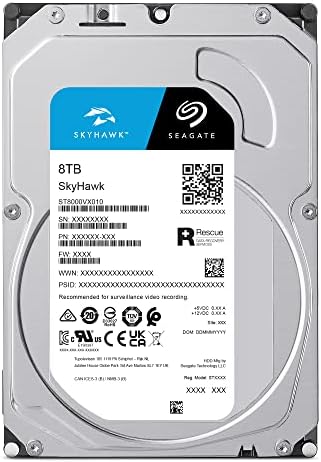 Seagate Skyhawk 8TB Video Internal Hard Drive HDD – 3.5 Inch SATA 6Gb/s 256MB Cache for DVR NVR Security Camera System with Data Rescue Services (ST8000VX010
