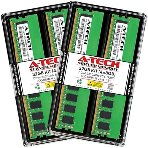 A-Tech Server 32GB Kit (2x16GB DDR4 2400MHz PC4-19200 ECC UDIMM 2Rx8 Dual Rank 1.2V ECC Unbuffered DIMM 288-Pin Server & Workstation RAM Memory Upgrade Modules (A-Tech Enterprise Series
