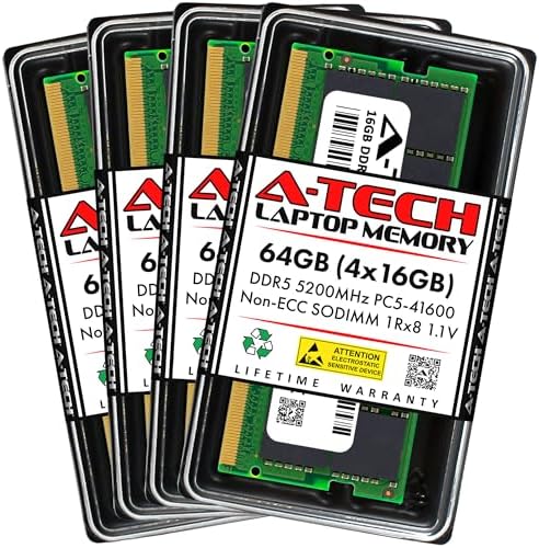 A-Tech 32GB Kit (2x16GB DDR5 4800MHz PC5-38400 CL40 SODIMM 1.1V Non-ECC Unbuffered SO-DIMM 262-Pin Laptop Computer RAM Memory Upgrade Modules