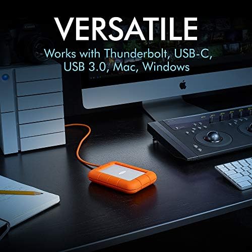 LaCie Rugged Thunderbolt USB-C 4TB External Hard Drive Portable HDD – USB 3.0 compatible, Drop Shock Dust Water Resistant, Mac and PC Computer Desktop Workstation Laptop, 1 Mo Adobe CC (STFS4000800