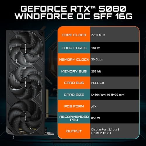 GIGABYTE GeForce RTX 5080 Gaming OC 16G Graphics Card, WINDFORCE Cooling System, 16GB 256-bit GDDR7, GV-N5080GAMING OC-16GD Video Card