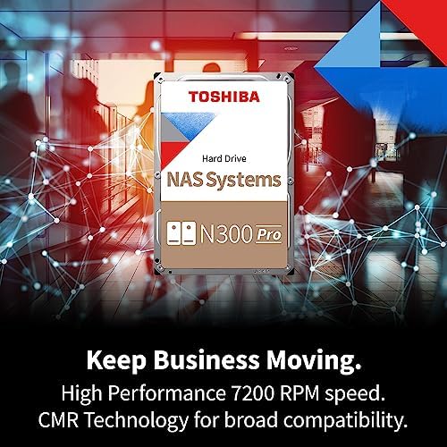 Toshiba N300 16TB NAS 3.5-Inch Internal Hard Drive - CMR SATA 6 GB/s 7200 RPM 512 MB Cache - HDWG51GXZSTA