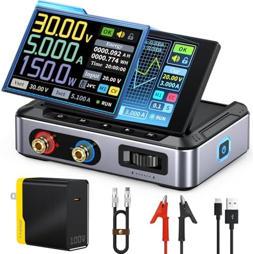FNIRSI DPS-150 DC Power Supply Variable, 0-30V 0-5A Adjustable DC CNC Power Supply with 4-Digit IPS Display, <20mV Power Ripple, PD/QC/DC Input, PC Programmable Regulated Switching Power Supply