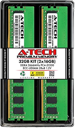 A-Tech 32GB Kit (2x16GB RAM for Dell PowerEdge R250, R330 XL, R350, T140, T150, T30, T340, T350 | DDR4 2666MHz PC4-21300 ECC-UDIMM 2Rx8 ECC Unbuffered Server Memory Upgrade
