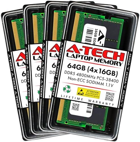 A-Tech 32GB Kit (2x16GB DDR5 4800MHz PC5-38400 CL40 SODIMM 1.1V Non-ECC Unbuffered SO-DIMM 262-Pin Laptop Computer RAM Memory Upgrade Modules