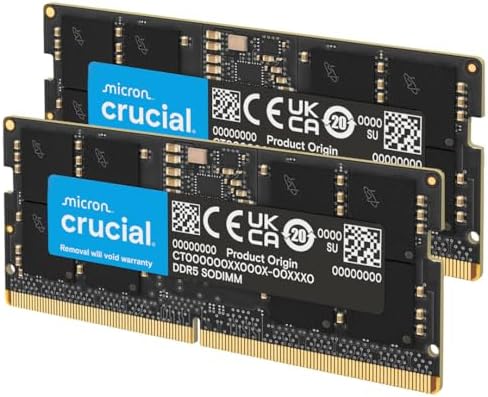 Crucial 32GB DDR5 RAM Kit (2x16GB, 5600MHz (or 5200MHz or 4800MHz Laptop Memory 262-Pin SODIMM, Compatible with Intel Core and AMD Ryzen 7000, Black - CT2K16G56C46S5