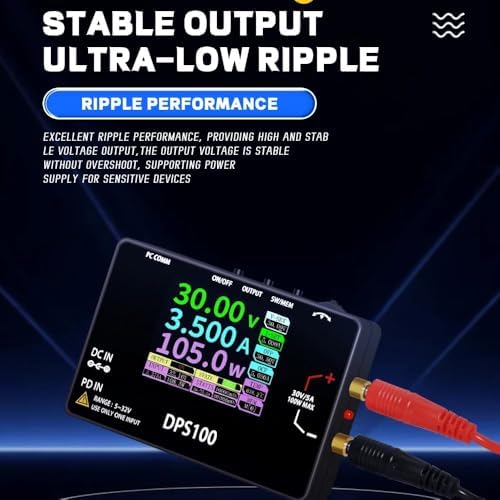 DPS100 Laboratory DC Power Supply, 30V 5A Adjustable, 100W max，with 2.4-inch IPS Display, <20mV Power Ripple, PD/QC/DC Input, Mini Portable Switching Power Supply (NO Power Adapter