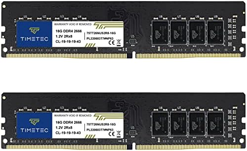 Timetec Premium 32GB KIT(2x16GB DDR4 2666MHz PC4-21300 Non-ECC Unbuffered 1.2V CL19 2Rx8288 Pin UDIMM Desktop Memory RAM(32GB KIT(2x16GB