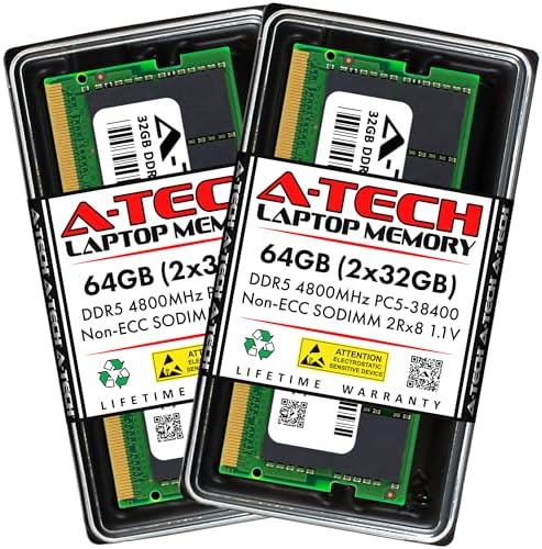 A-Tech 32GB Kit (2x16GB DDR5 4800MHz PC5-38400 CL40 SODIMM 1.1V Non-ECC Unbuffered SO-DIMM 262-Pin Laptop Computer RAM Memory Upgrade Modules