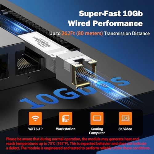 [4 Pack] 10Gb SFP+ to RJ-45 Module Transceiver 98Ft (30m, SFP+ Copper Ethernet for CAT6a /7 Transceivers Compatible with 5Gb/ 2.5Gb/ 1Gb, NOT Compatible with Brand Dell, Aruba, HP, H3C