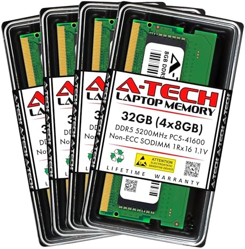 A-Tech 32GB Kit (2x16GB DDR5 4800MHz PC5-38400 CL40 SODIMM 1.1V Non-ECC Unbuffered SO-DIMM 262-Pin Laptop Computer RAM Memory Upgrade Modules