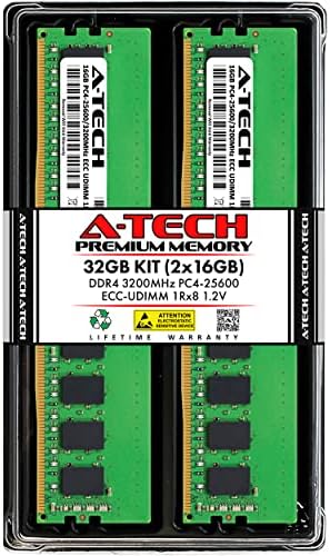 A-Tech Server 32GB Kit (2x16GB DDR4 2400MHz PC4-19200 ECC UDIMM 2Rx8 Dual Rank 1.2V ECC Unbuffered DIMM 288-Pin Server & Workstation RAM Memory Upgrade Modules (A-Tech Enterprise Series