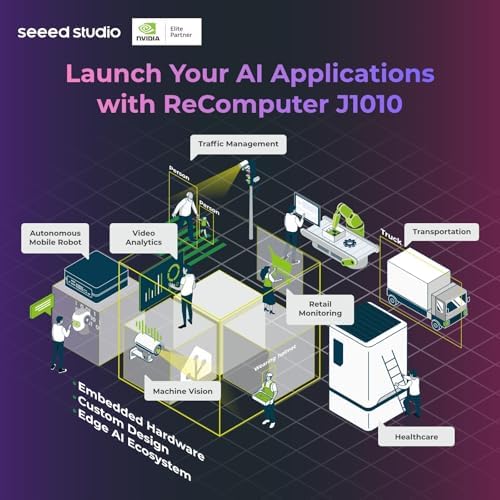 NVIDIA Jetson Nano Edge AI Device - reComputer J1010 Kit, Aluminium Case, Pre-Installed Jetpack System. Mini PC with 0.5 TFLOPs (FP16, Power Supply NOT Included