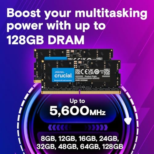 Crucial 64GB DDR5 RAM Kit (2x32GB, 4800MHz CL40 Laptop Memory - SODIMM 262-Pin - Compatible with 12th Intel Core - CT2K32G48C40S5