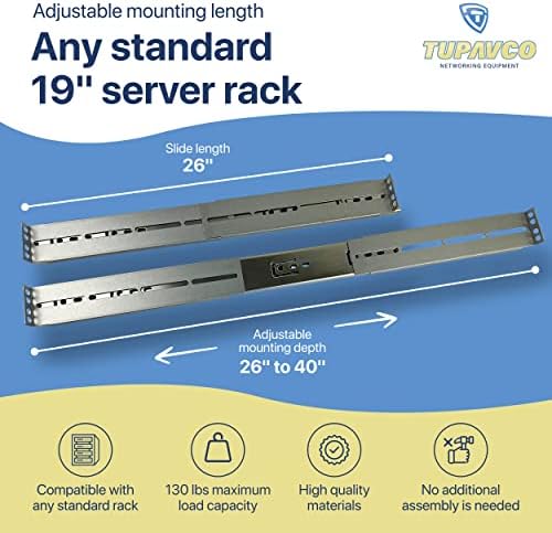 Rackmount Sliding Rails - Kit for 2U-8U Chassis (Adjustable 26" to 40" Depth) 2 or 4 Post Mount Sliders for Server Case (Compatible with Any Standard Rack, Cabinet, Computer Enclosure) Tupavco TP1822|B0B8QW9K1Y