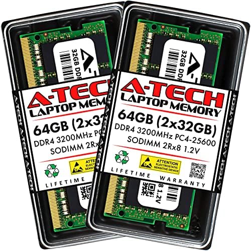 A-Tech 32GB (2x16GB DDR4 3200 MHz SODIMM PC4-25600 (PC4-3200AA CL22 Non-ECC Laptop RAM Memory Modules