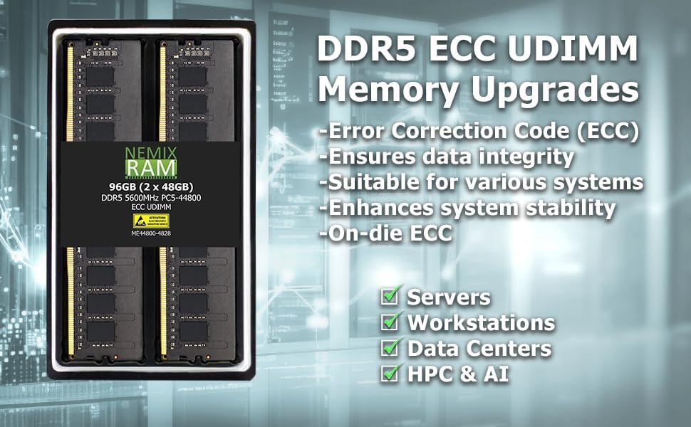 16GB 1X16GB DDR5 5600MHZ PC5-44800 1Rx8 1.1V CL46 288-PIN ECC Unbuffered UDIMM NEMIX RAM Desktop PC Memory Compatible with Dell PowerEdge T360 Tower Server
