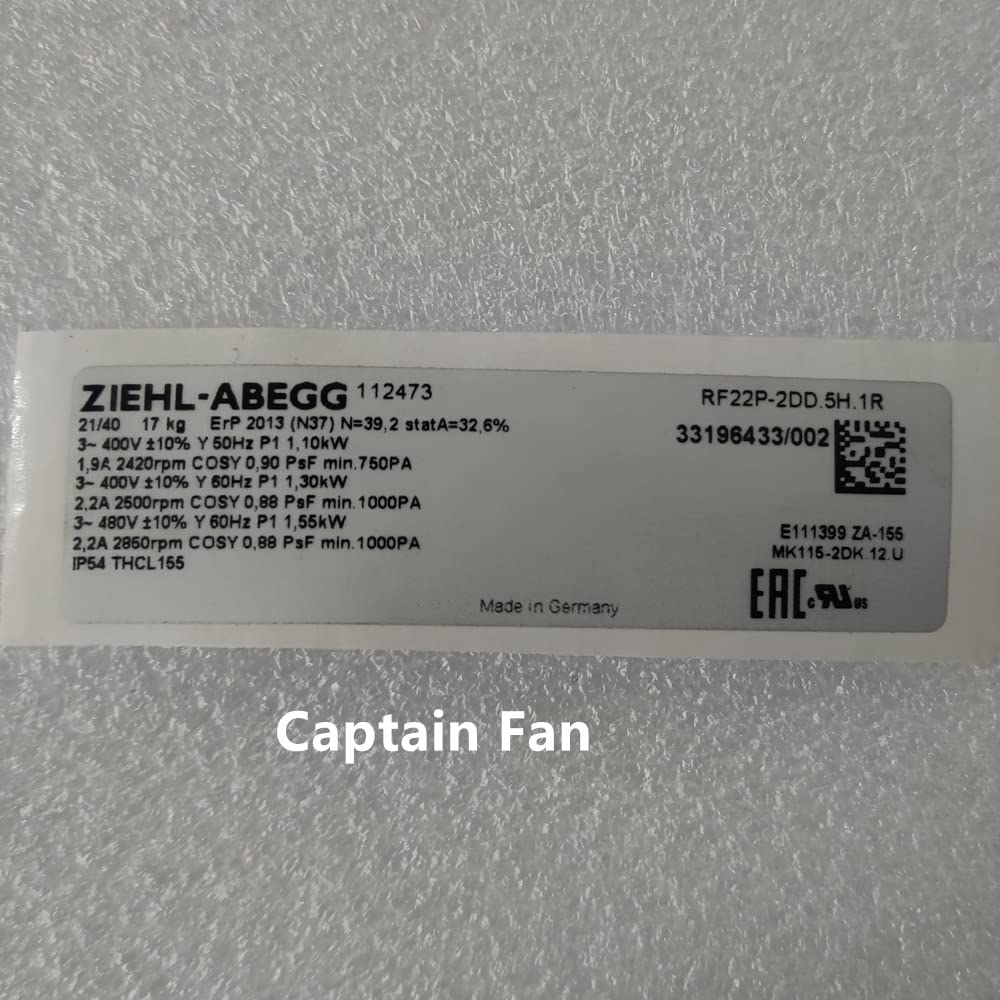 RF22P-2DD.5H.1R Ziehl-abegg Fan 400VAC 3.6A Motor Fan for Spindle Servo Motor Fan