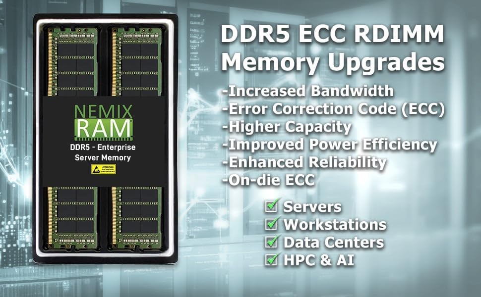 NEMIX RAM 64GB (2X32GB DDR5 4800MHZ PC5-38400 2Rx8 1.1V CL40 288-PIN ECC RDIMM Registered Server Memory KIT Compatible with Dell PowerEdge R760 Rack Server