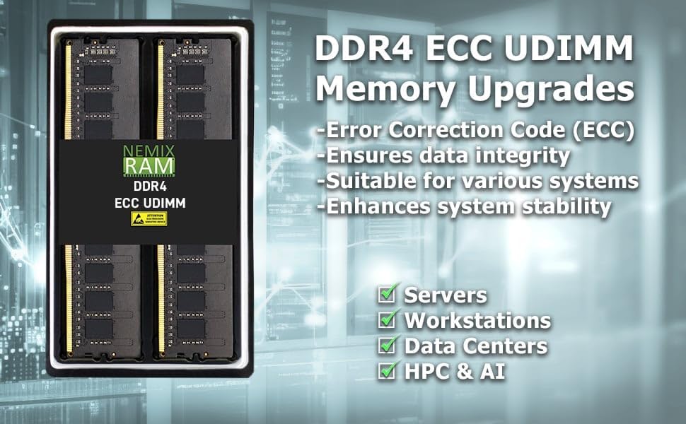 NEMIX RAM 64GB (2X32GB DDR4 2666MHZ PC4-21300 2Rx8 1.2V CL19 288-PIN ECC Unbuffered UDIMM Memory KIT Compatible with Dell Precision 3930 Rack Workstation