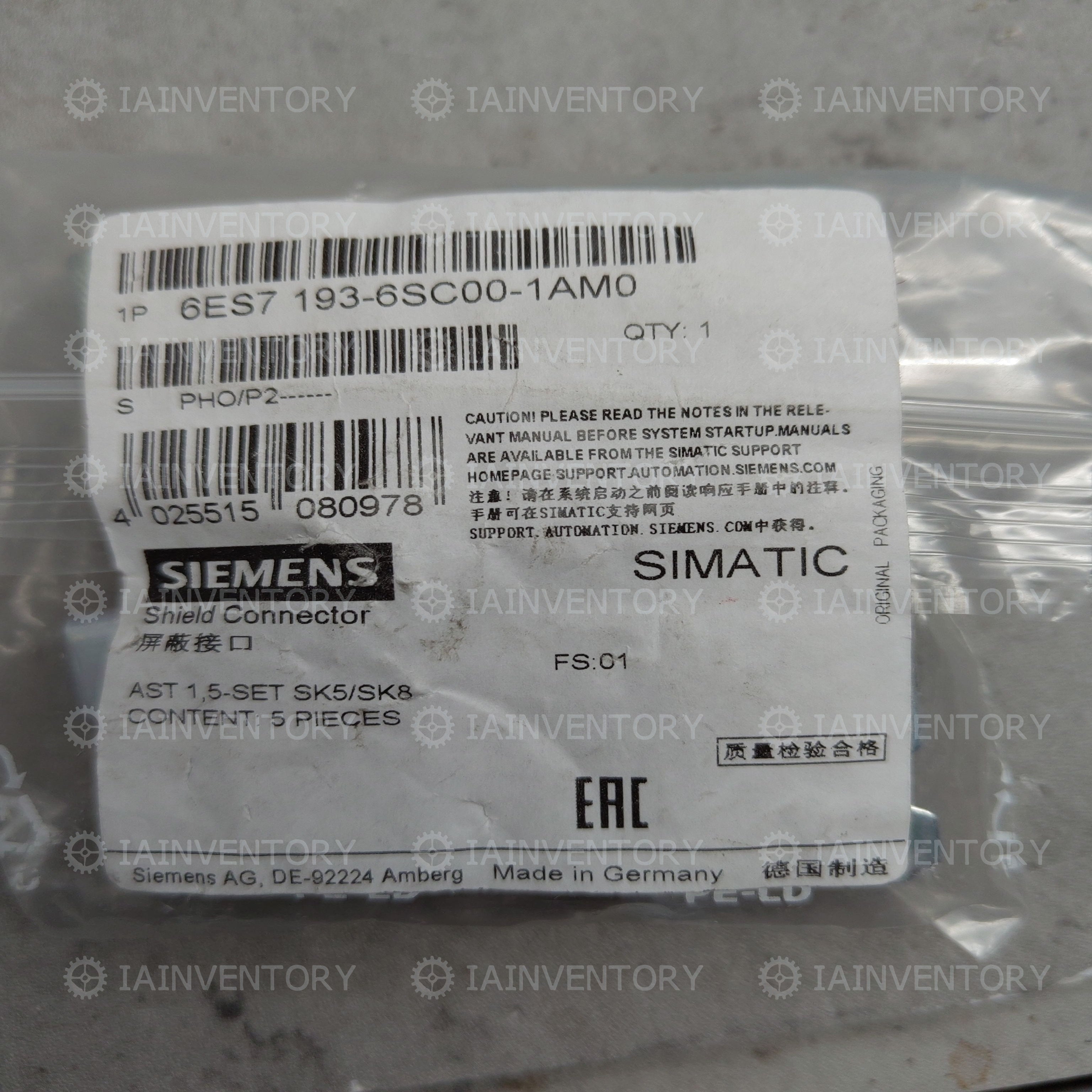 SIEMENS 6ES7193-6SC00-1AM0 SIMATIC ET 200SP 5 SHIELD TERMINALS